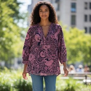 Umgee Purple and Navy Floral Blouse